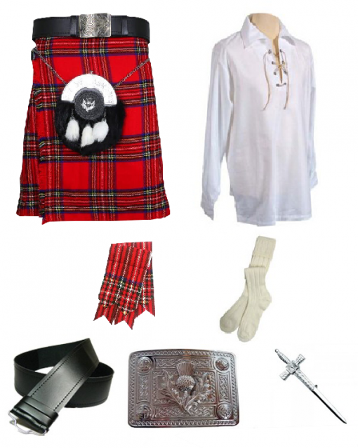 Royal Stewart Tartan Kilt Outfit – 10 pcs