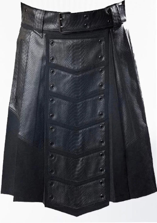 Premium Quality Black Gothic Men Leather Kilt