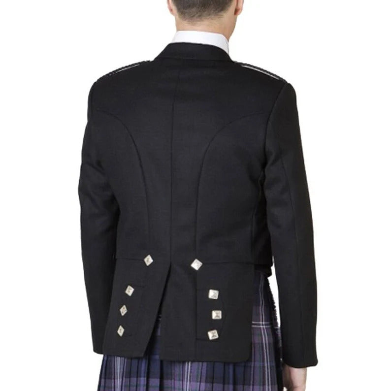 Black Prince Charlie jacket with Five Button Vest