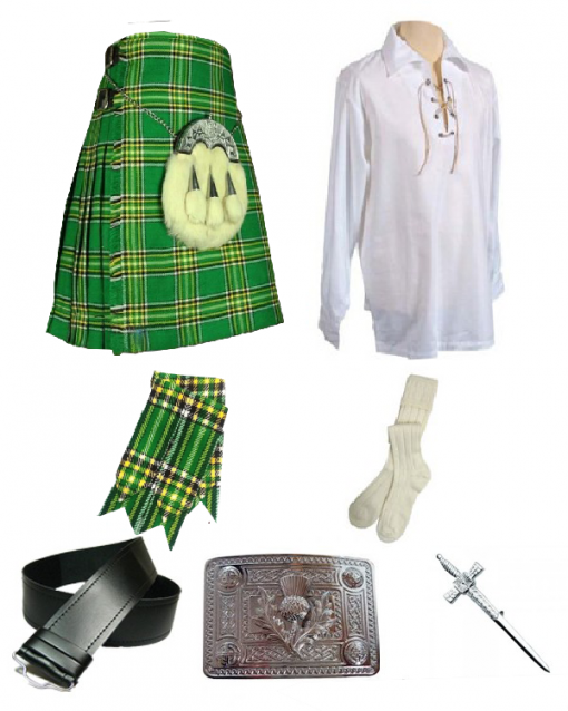 Irish Tartan Kilt Outfit – 8 pcs