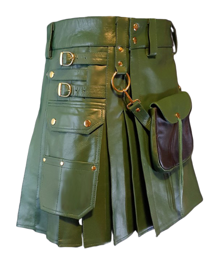 Green Leather Kilt With Sporran