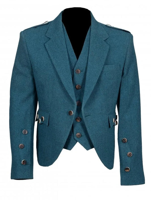 Blue Tweed Wool Argyle Kilt Jacket