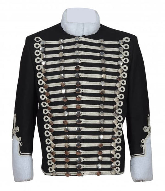 Black Military Style Hussar Jacket With Fur
