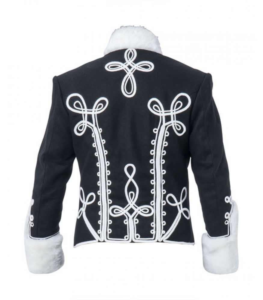 New Black Military Style Hussar Jacket With Fur