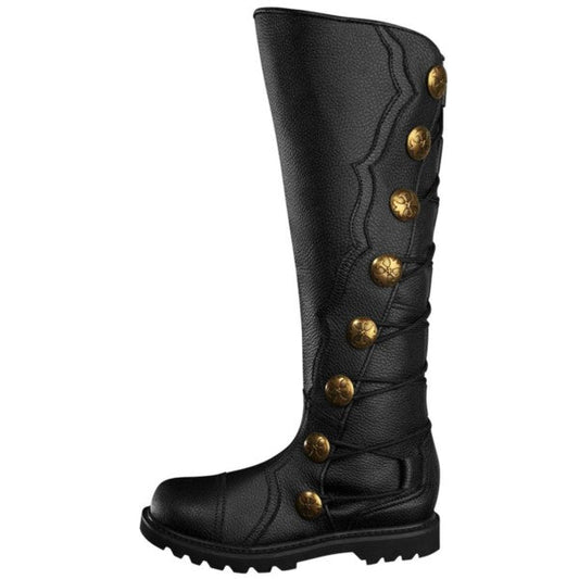 Black Premium Leather Knee-High Boots Long Kilt Boots