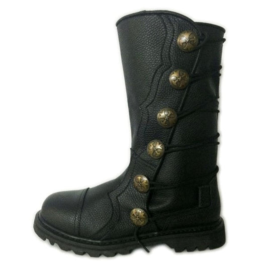 Black Premium Leather Half-Calf Long Kilt Boots