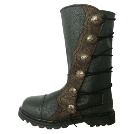 Black With Brown Premium Leather Half-Calf Long Kilt Boots