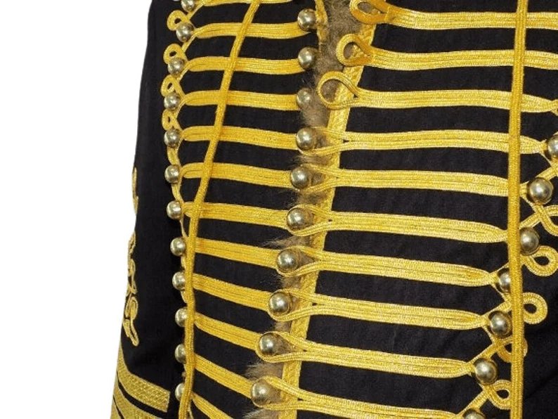 Black Napoleonic Military Jimmie Hendrix Hussar Fur Jacket