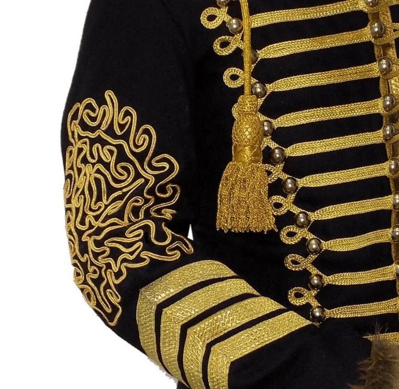Black Napoleonic Military Jimmie Hendrix Hussar Fur Jacket