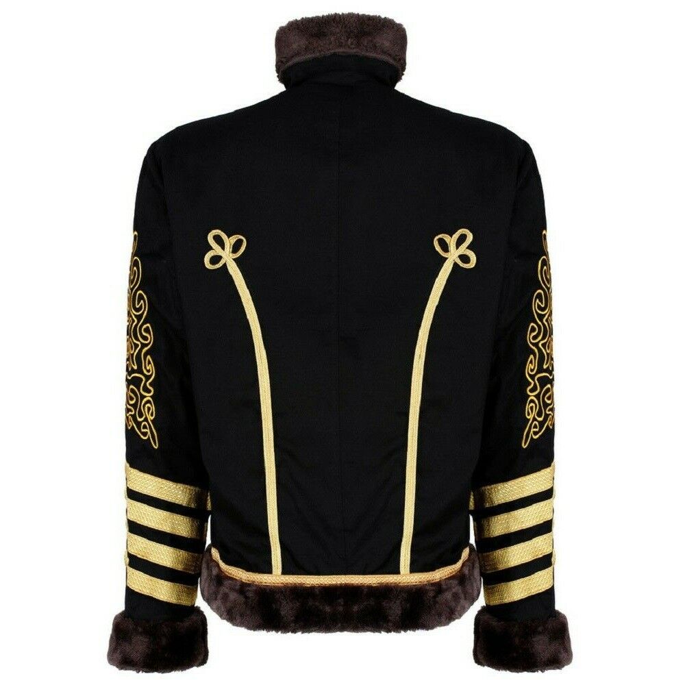 New Black Napoleonic Military Hussar Fur Jacket