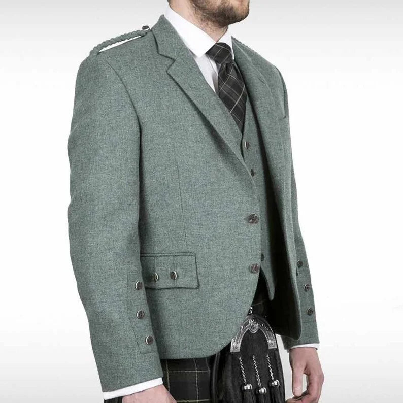 Light Green Tweed Argyle Kilt Jacket