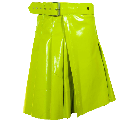 Women Lime Green Leather Kilt