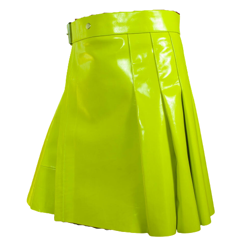 Women Lime Green Leather Kilt