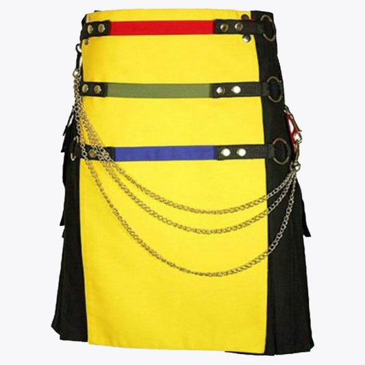 Black and Yellow Fashion Utility Kilt