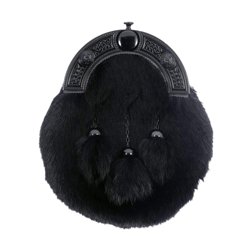 Flack Full Dress Black Rabbit Celtic Knot Fur Sporran