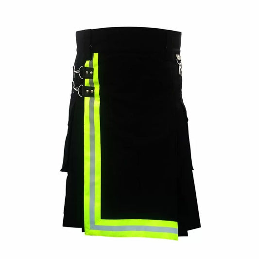 Black with Yellow Trim Strap Utility Firefighter Kilt