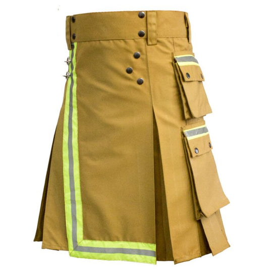 Khaki with Yellow Reflecting Trim Utility Firefighter Kilt