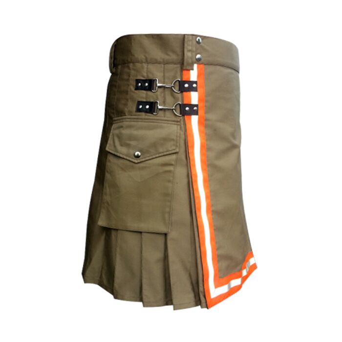 Khaki with Orange reflecting trim strap Utility  Firefighter kilt