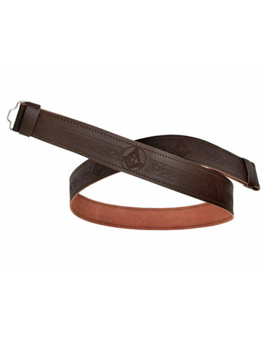masonic embossed brown leather kilt belt