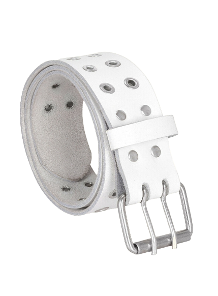 White Double Prong Leather Belt