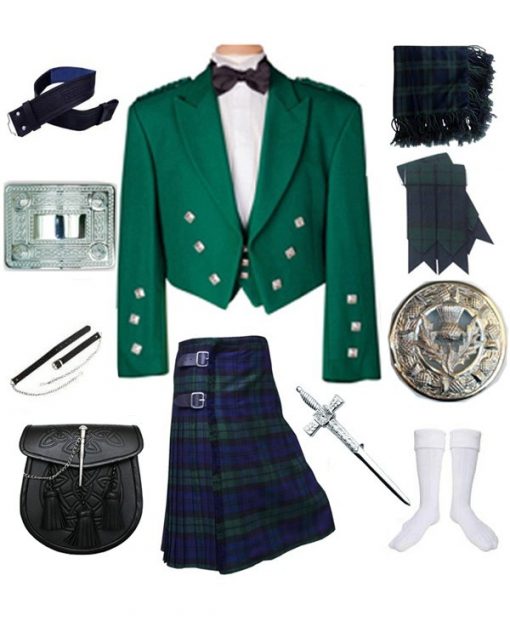 Prince Charlie Black watch Kilt Outfit – 11 pcs
