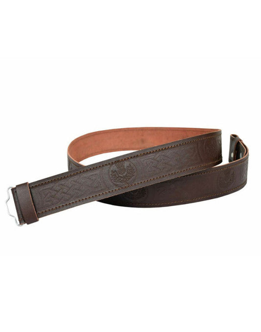 thistle embossed brown leather kilt belt