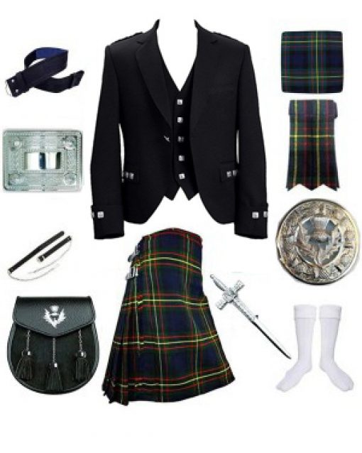 "Complete Argyll Kilt Jacket Outfit Set: 11-Piece Highland Attire for Men"